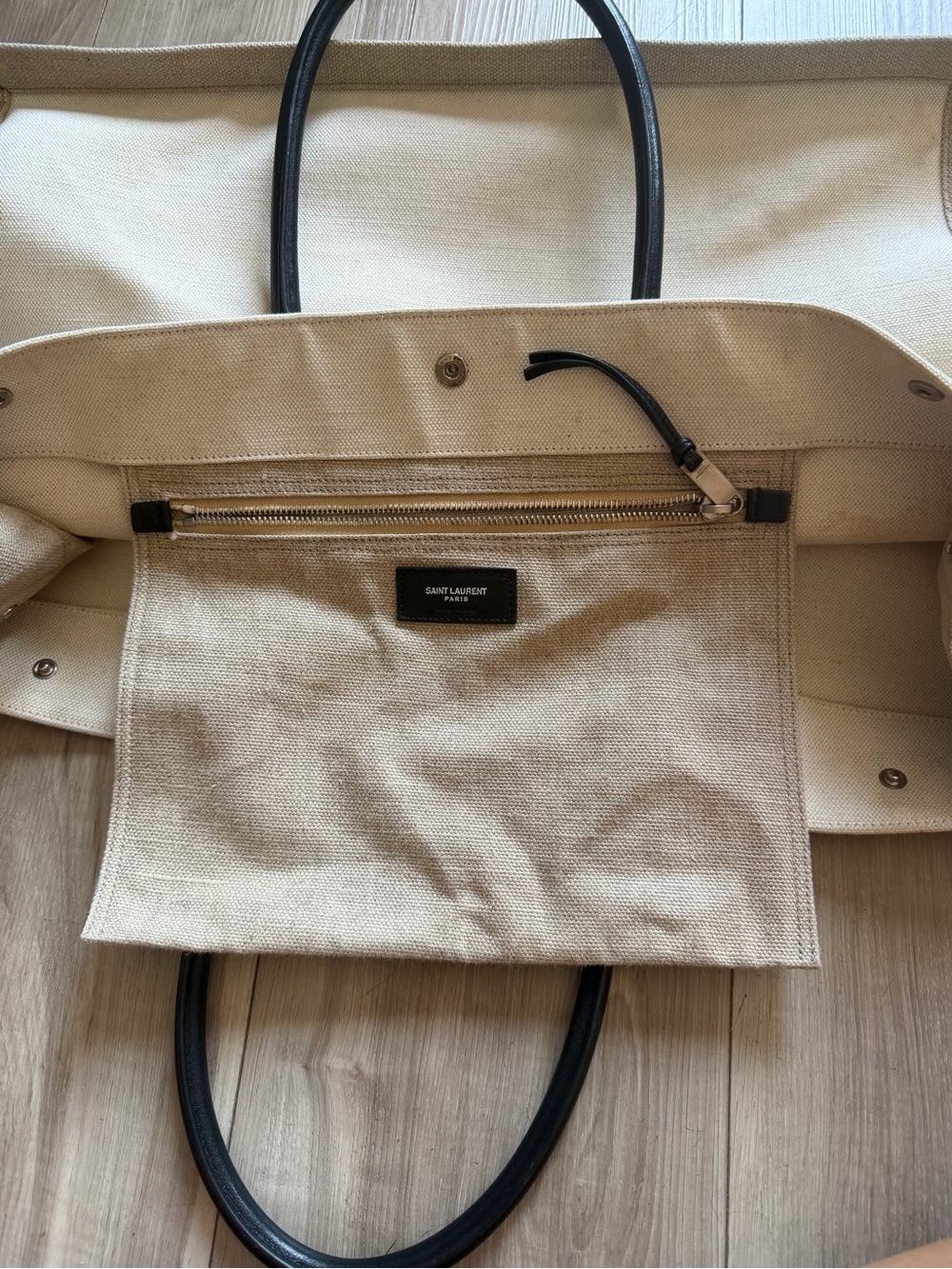 Saint Laurent Rive Gauche Canvas Bag in Cream and Black - Picture 6 of 7